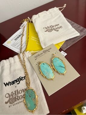 Kendra Scott Turquoise and Gold YellowRose Pendant Necklace and Earrings
